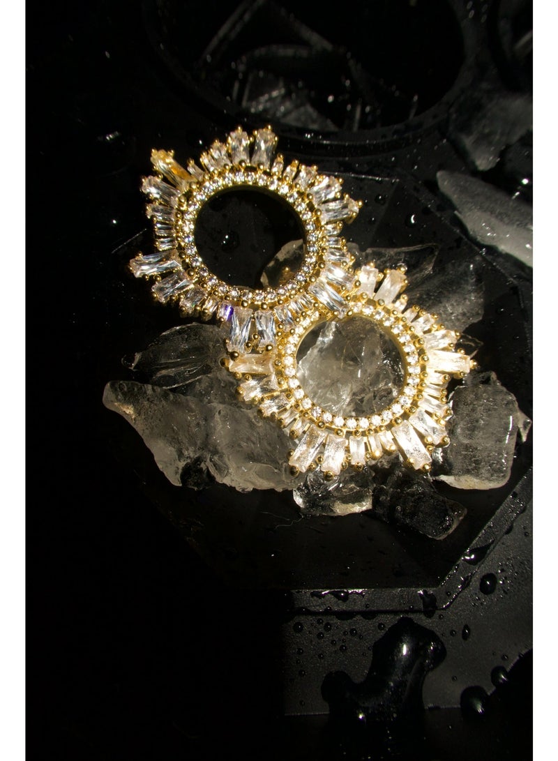 1une 14K Golden Earrings ''ABUNDANCE' Stainless Steel, Zirconia Stones - Image 3
